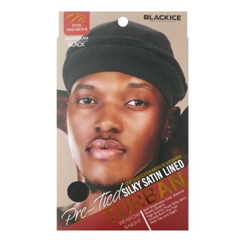 Black Ice Professional Pre-Tied Silky Satin Lined Turban Durag